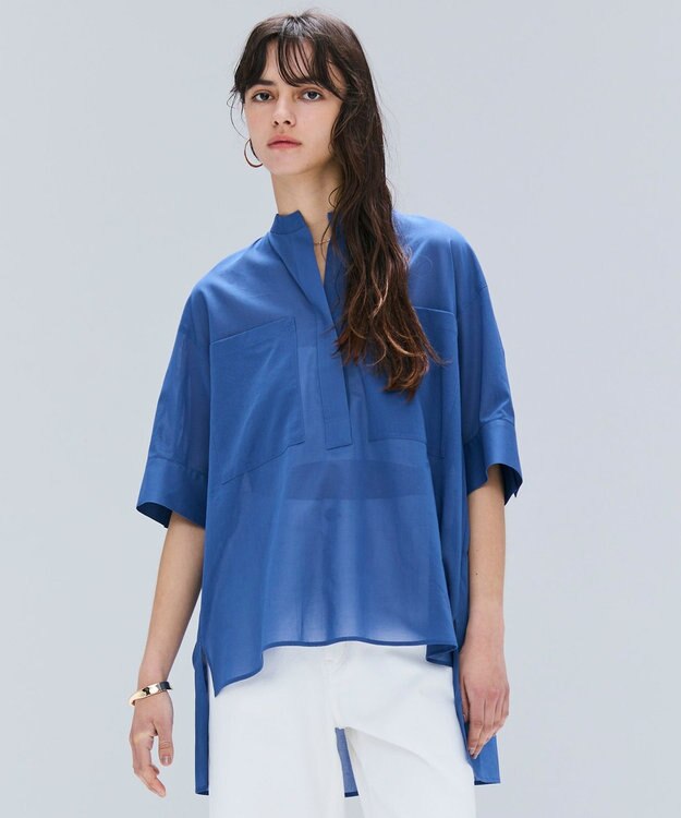 BEIGE， 【洗える・Oggi 10月号掲載】BAC / コットンビックポケットスタンドカラーシャツ Blue