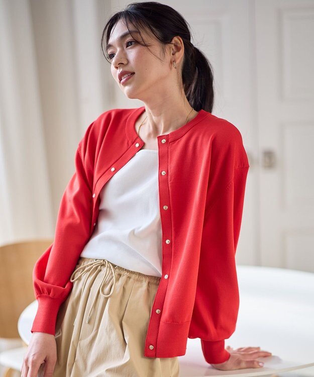 ANY スプリングカラーニットカーディガン レッド