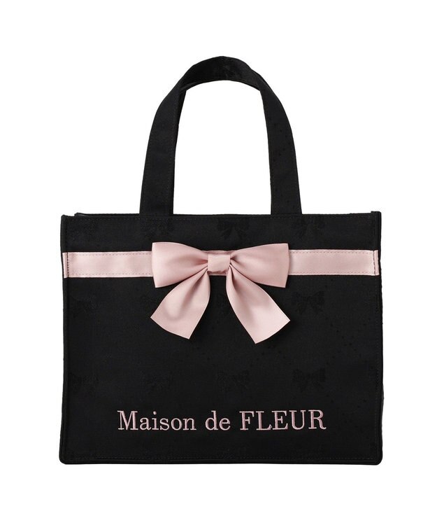 Maison de FLEUR リボンジャカードスクエアトートバッグ Black