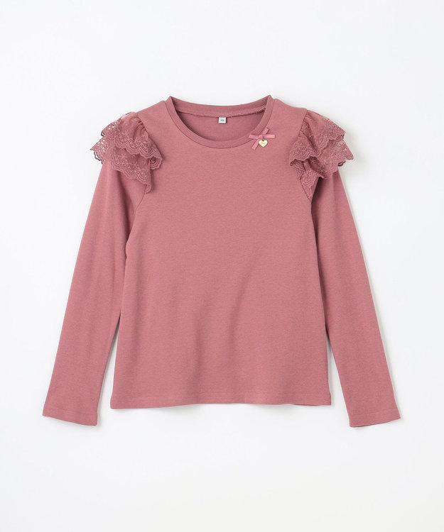ANY KIDS 袖 レース ガーリー Ｔシャツ ローズピンク