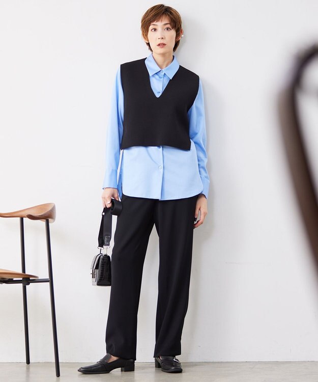 ICB 【洗える】 コットンサテンシャーティング シャツ サックスブルー系