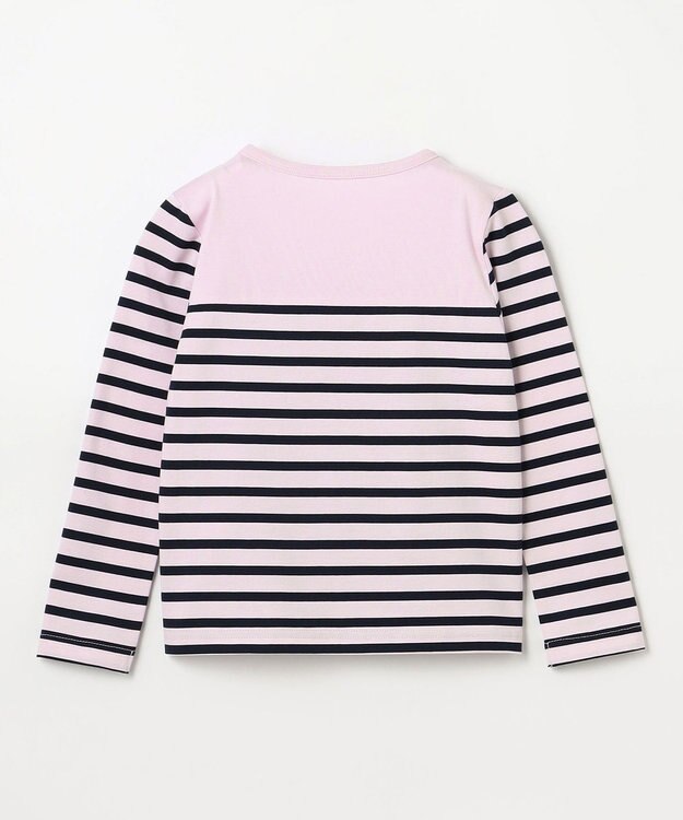 組曲 KIDS 【110-140㎝】フラワー刺繍ボーダー Tシャツ サクラ系