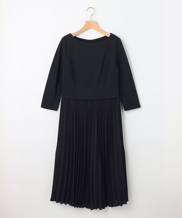 組曲 L 【KUMIKYOKU NAVY】ジャージーコンビプリーツ ワンピース ネイビー系