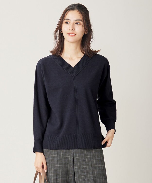 ANY SIS 【洗える】Ｖネックセンターポイント ニット ネイビー
