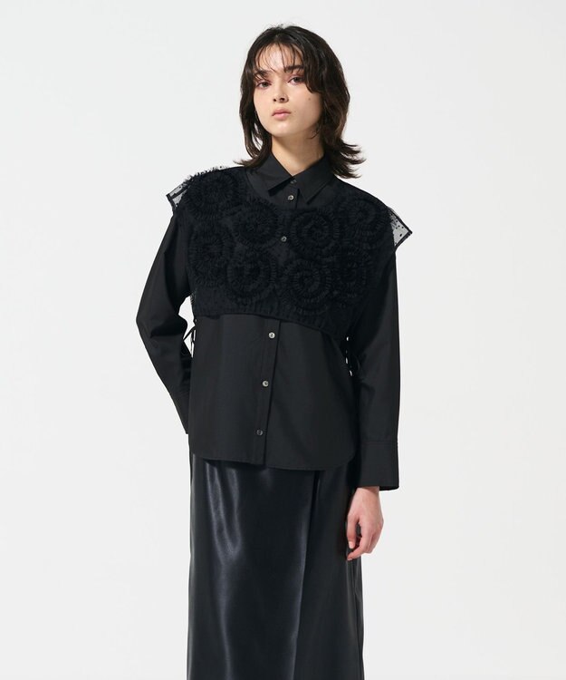 GRACE CONTINENTAL レイヤード刺繍シャツブラウス ブラック