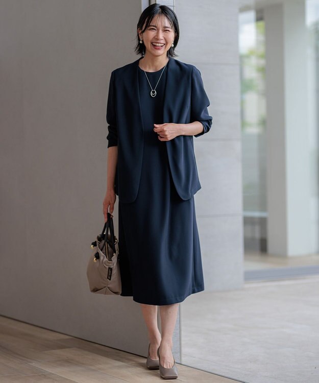 23区 【洗える】ストレッチジョーゼット ワンピース ネイビー系