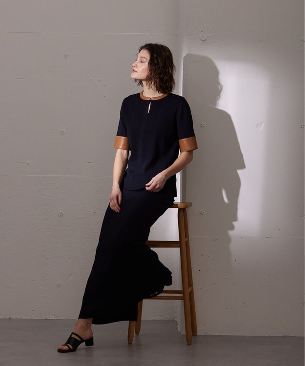 BEIGE， NADIA / ブラウスニットトップス Navy x Camel