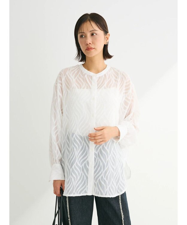 Green Parks ２ＷＡＹ　リーフジャガードシアーシャツ Off White