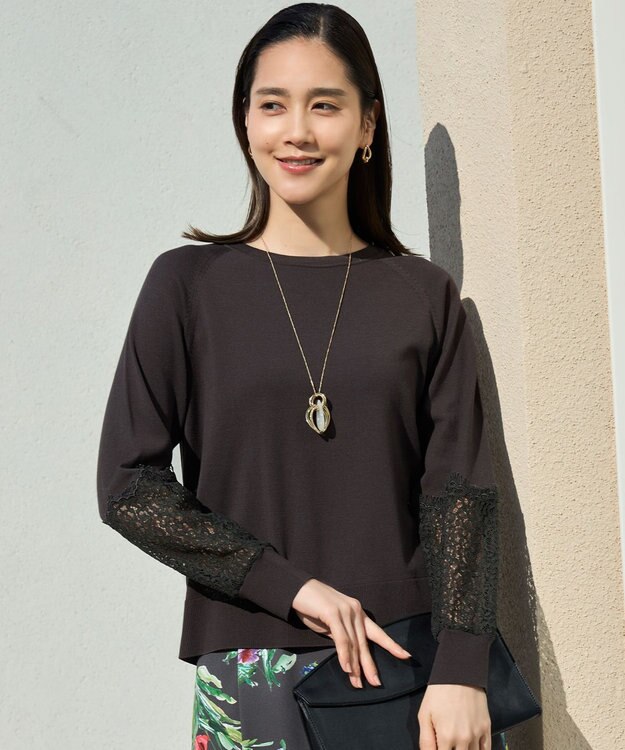 自由区 【洗える】レースコンビ ニット スレート