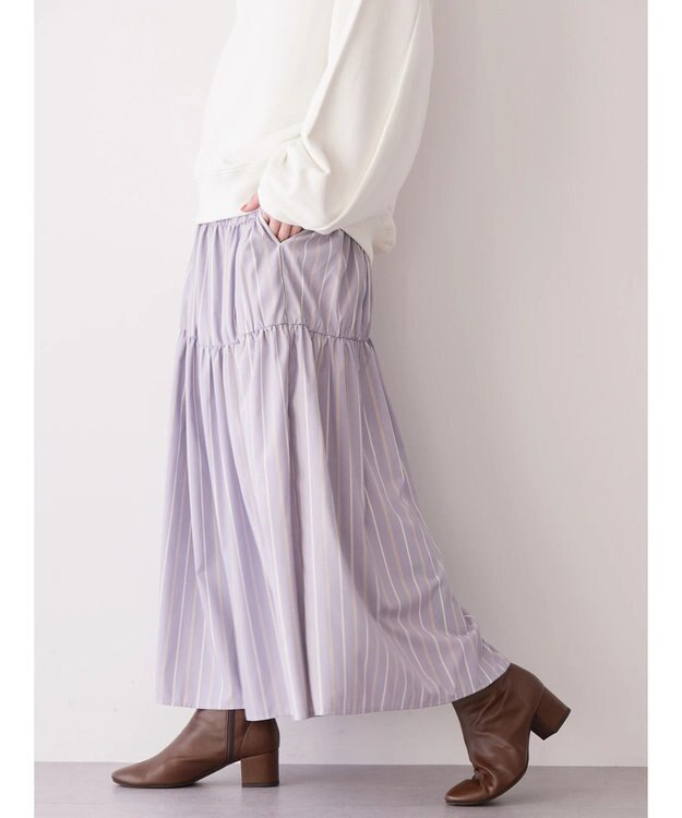 AMERICAN HOLIC ティアードギャザースカート Stripe Sax