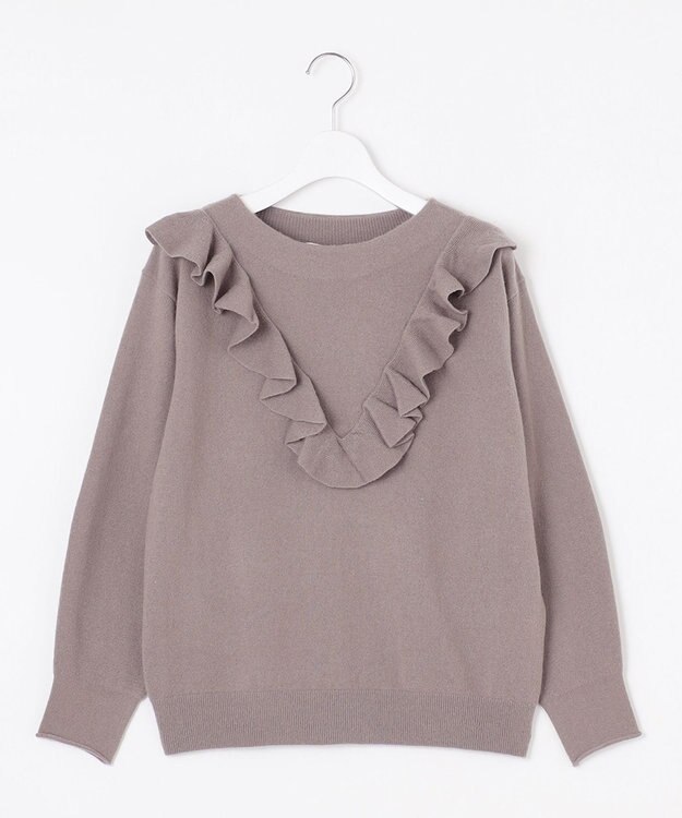 自由区 【洗える】ピュアカシミヤフリルディティール ニット モーブ