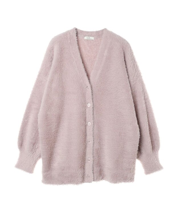 earth music&ecology ロングシャギーＶネックカーディガン Pink Beige