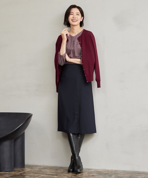 J.PRESS LADIES 【洗える】レーヨンエリートストレッチ クルーネック カーディガン ワイン系