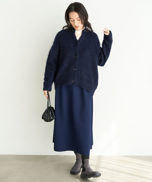 UNFILO 【洗える】アルパカシャギー カーディガン ネイビー