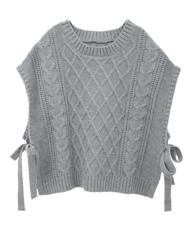 CRAFT STANDARD BOUTIQUE 洗える/2WAYケーブルニットリボンベスト Gray