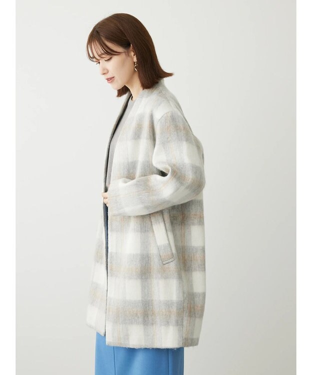 Green Parks コクーンシルエットチェックシャギーコート Gray