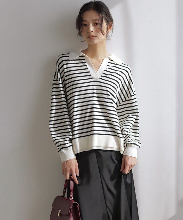 組曲 S 【加藤ローサさん着用】ポロ襟ストレッチニット ホワイト系1