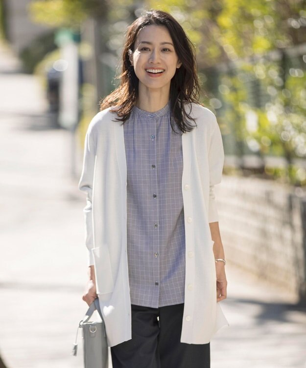 J.PRESS LADIES L 【洗える】COTTON MODAL Vネック カーディガン アイボリー系