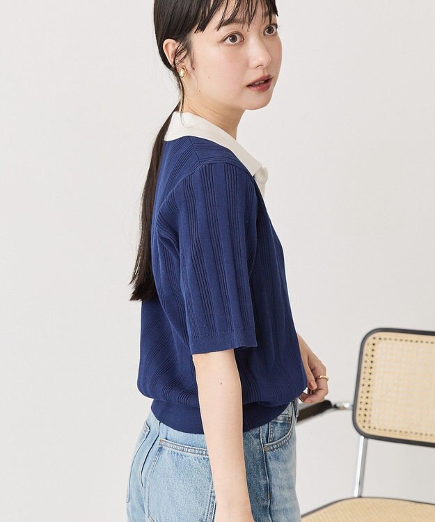 AMERICAN HOLIC 襟配色ニットポロ Navy