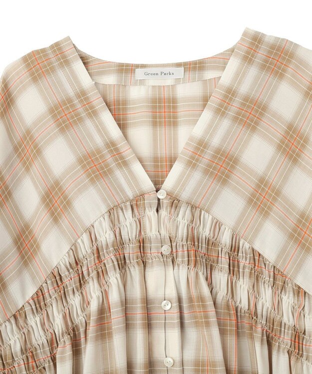 Green Parks 【しゃれシャツ】イージーケアＶネックチェックブラウス Beige