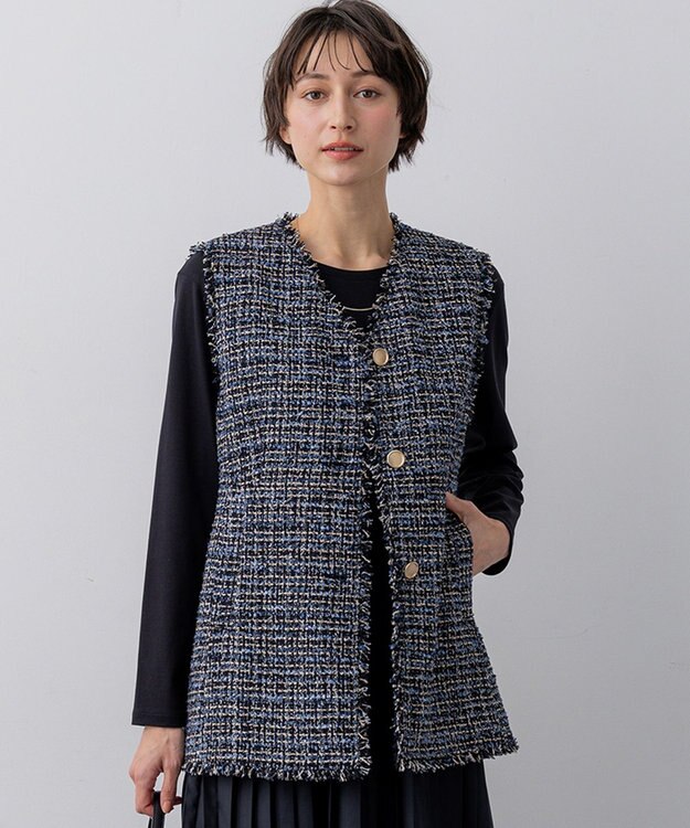 23区 【先行予約】GIOLICAツイード フォルム ジレ ネイビーミックス
