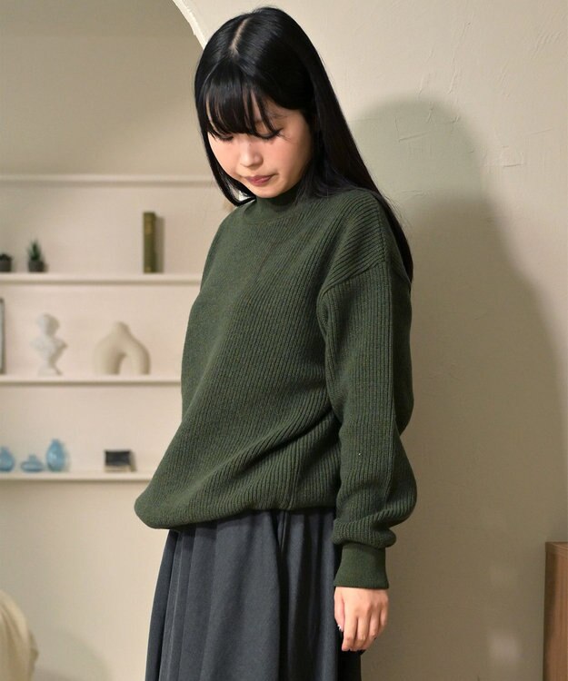 WHITE MAILS 【UNISEX】WASHI&COOMA LAMBS RIB KNIT MOCKNECK SWEATER ニットセーター カーキ