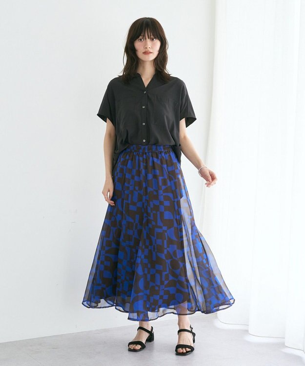 YECCA VECCA アート柄シアーロングスカート Brown