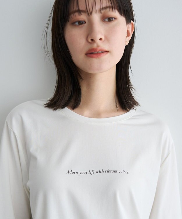 YECCA VECCA ラウンドヘム7分袖ロゴTee Off White