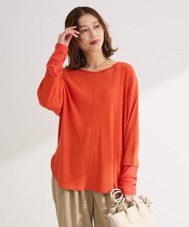 Green Parks 袖チュールリブプルオーバー Orange