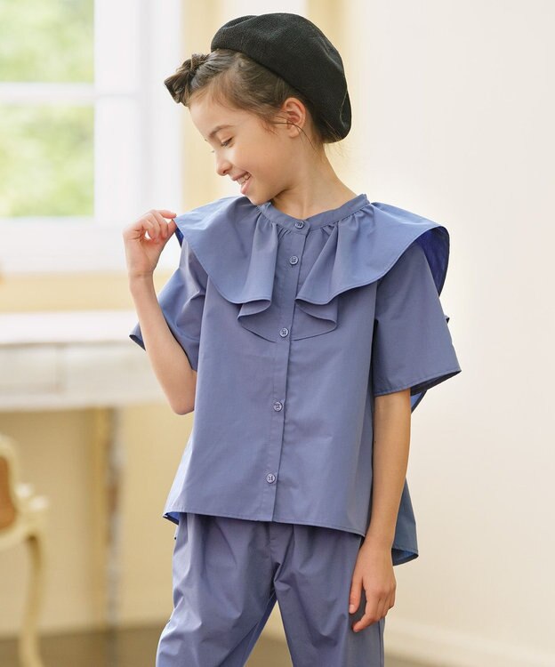 組曲 KIDS 【110-140㎝】パピヨンラッフル ブラウス ダスティブルー系
