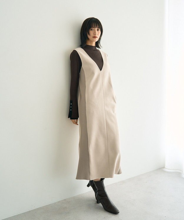 YECCA VECCA ニット切替フェイクスエードジャンスカ Blue