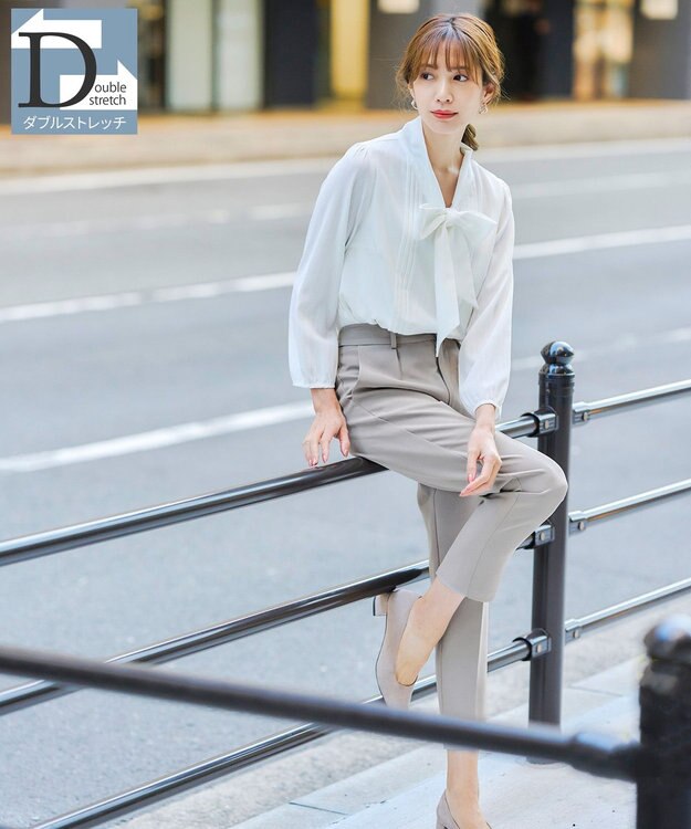 Tiaclasse L 【ダブルストレッチ・洗える】テーパードパンツ グレー