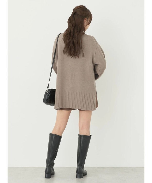 earth music&ecology アンチピリングリブハイネックチュニック Gray Beige