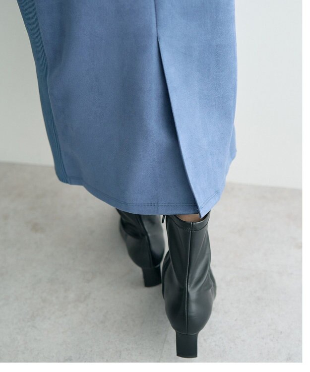 YECCA VECCA ニット切替フェイクスエードジャンスカ Blue