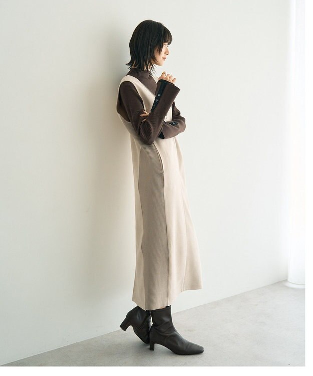 YECCA VECCA ニット切替フェイクスエードジャンスカ Blue