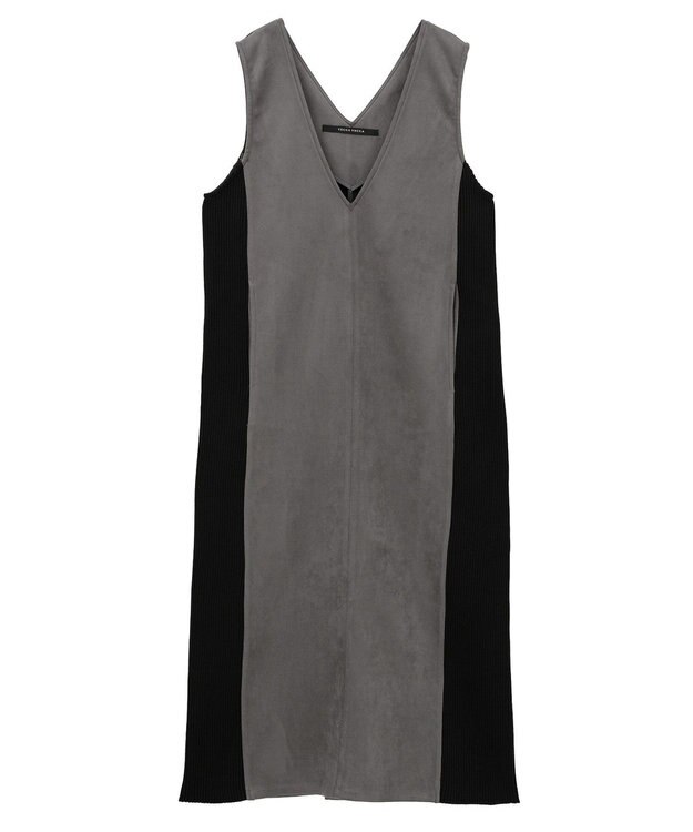 YECCA VECCA ニット切替フェイクスエードジャンスカ Blue