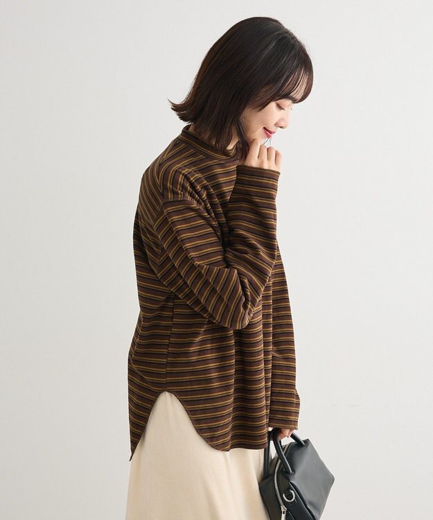 Green Parks なめらかタッチマルチボーダープルオーバー Brown