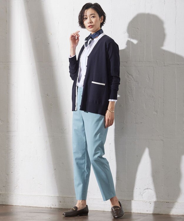 J.PRESS LADIES L 【洗える】RAYON STRETCH PLAIN Vネック カーディガン ネイビー系