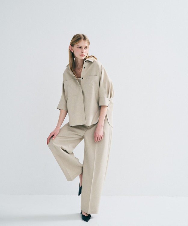 uncrave ウォッシャブルドライサップ ワイドパンツ（サスペンダー付き） シャンブレーベージュ