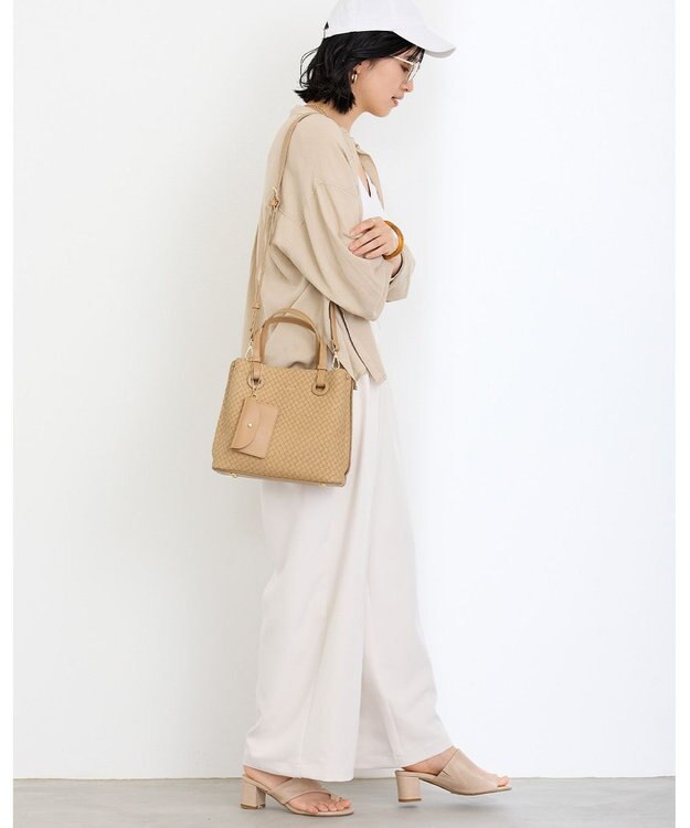 MioFIRANO カジュアルシックバスケットウィーブハンドバッグ 2WAY パスケース付き　FIRANO フィラノ BEIGE