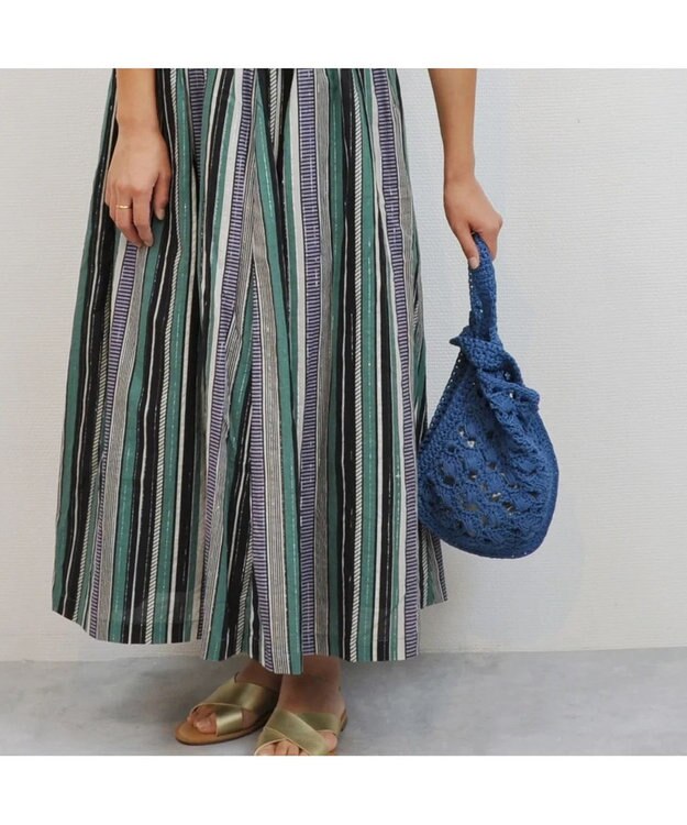 UNBILLION cachecache 柄編みショッパーミニトート ブルー