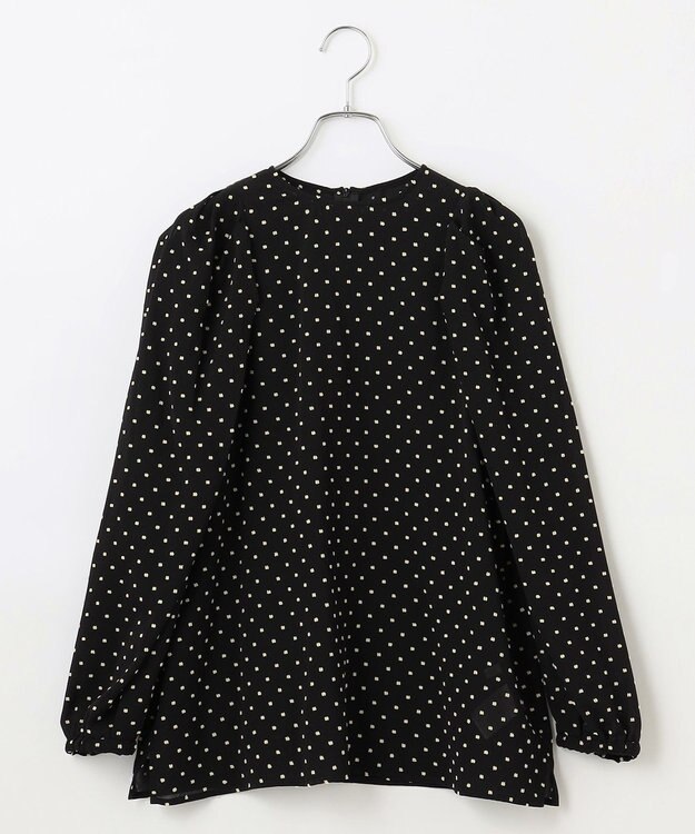 #Newans シアーパフスリーブブラウス ブラック×イエロードット