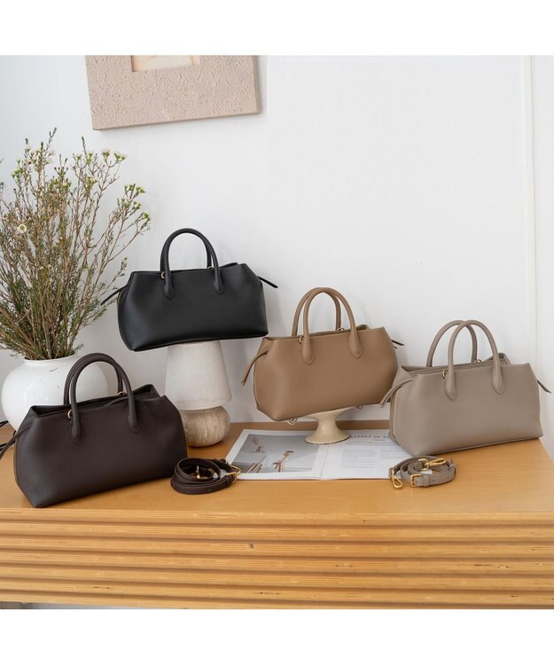 style code [Lyrss/リルス] 2WAY エレガント レザーハンドバッグ ダークブラウン