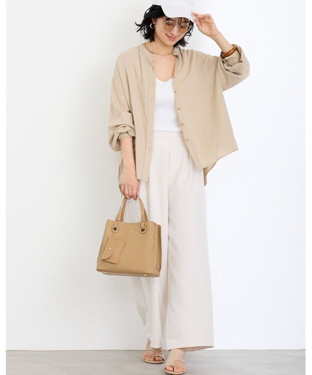 MioFIRANO カジュアルシックバスケットウィーブハンドバッグ 2WAY パスケース付き　FIRANO フィラノ BEIGE