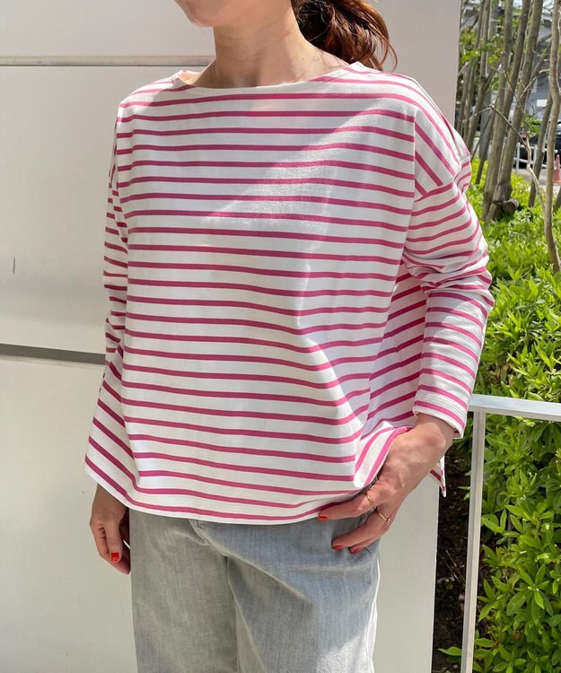UNFILO 【洗える】ボーダーワイドTシャツ [NEW]ピンク×ホワイトボーダー