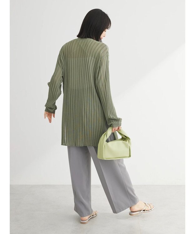 Green Parks 推しニット　リブ編みミドル丈カーディガン Khaki