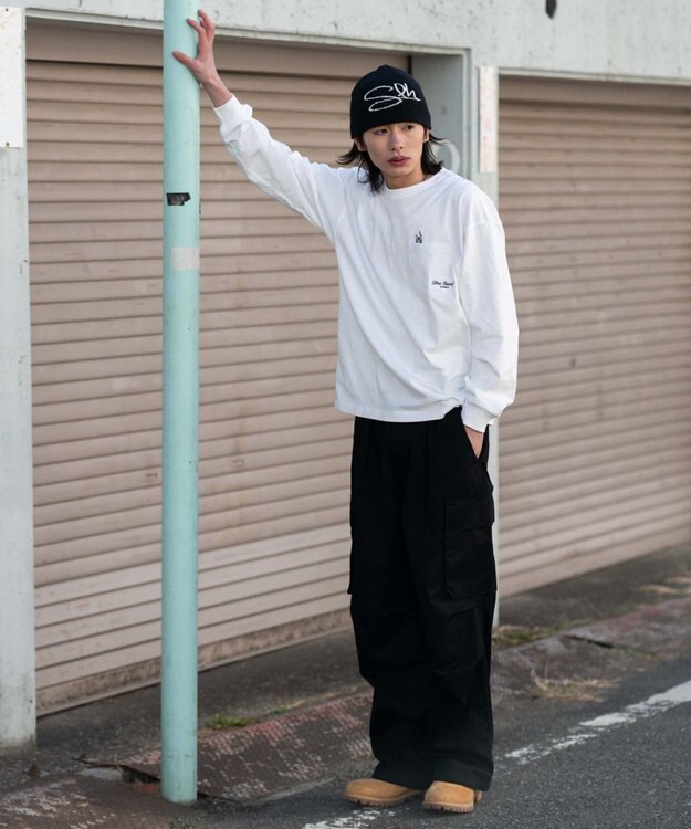 WEGO ポケット刺繍BIG　T（長袖） ホワイト