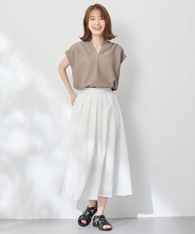 ANY ギャザーショートスリーブブラウス モカ