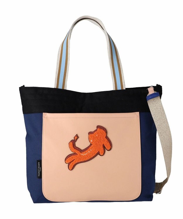 tsumori chisato CARRY キラミックスコンビ トートバッグ 2wayショルダー A4収納 ネコ ネイビー