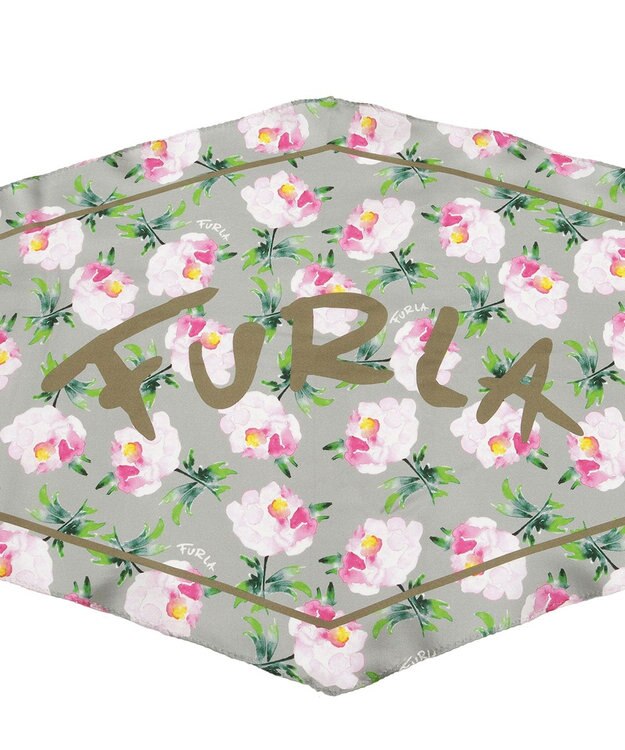 MOONBAT FURLA シルク100% 花柄 菱形スカーフ カーキー